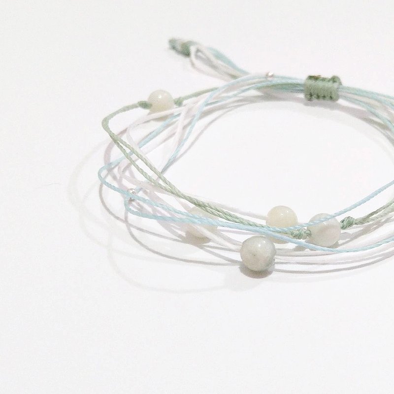 天然青玉蜡线防水手环 南美蜡线 编织手链 青田玉 和阗玉 - 手链/手环 - 玉石 绿色