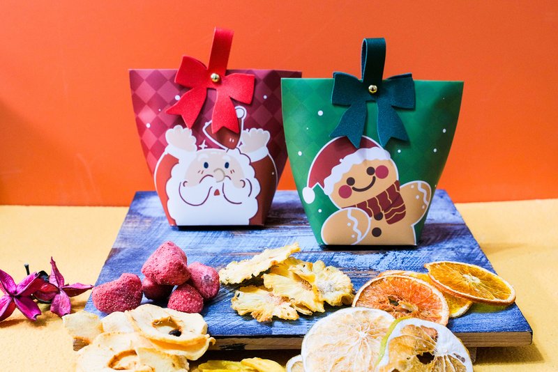 【禾果】圣诞小礼盒-可爱姜饼人+圣诞老人皮质手提盒 - 水果干 - 纸 红色
