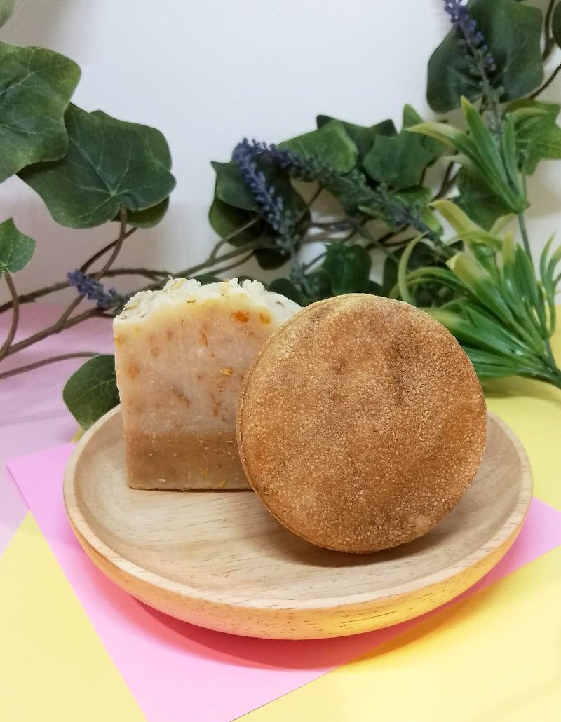 黑糖金盏花舒敏皂+泡泡洗发饼(印度橙皮)套装 - 肥皂/手工皂 - 其他材质 橘色