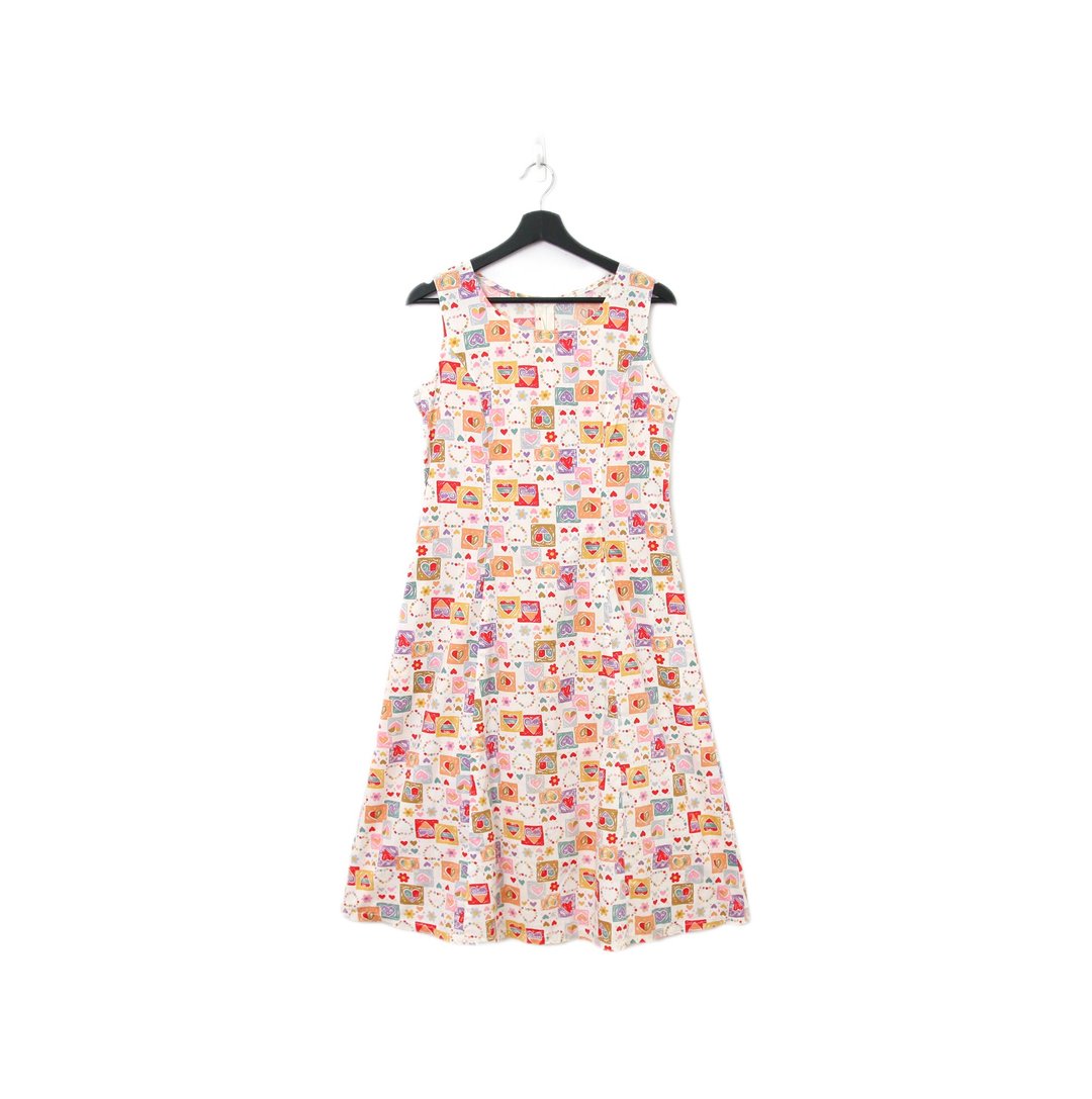 Back to Green-复古长洋装 满版造型爱心 Ls-01 /vintage dress - 洋装/连衣裙 - 棉 