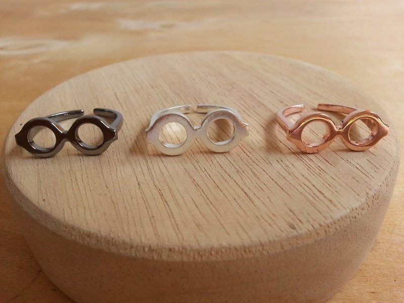 Silver eyeglass ring, black rhodium plated, white gold, rose gold plated. - 戒指 - 其他金属 灰色