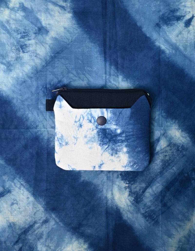 【记忆有限】蓝染拉链零钱包-猫 冰裂纹 - 零钱包 - 棉．麻 蓝色