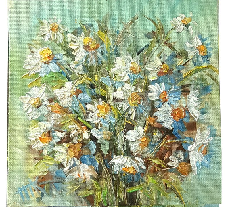雏菊绘画  花卉原创艺术 帆布油画 花卉厚涂墙艺术  手工油畫 - 海报/装饰画/版画 - 其他金属 黄色
