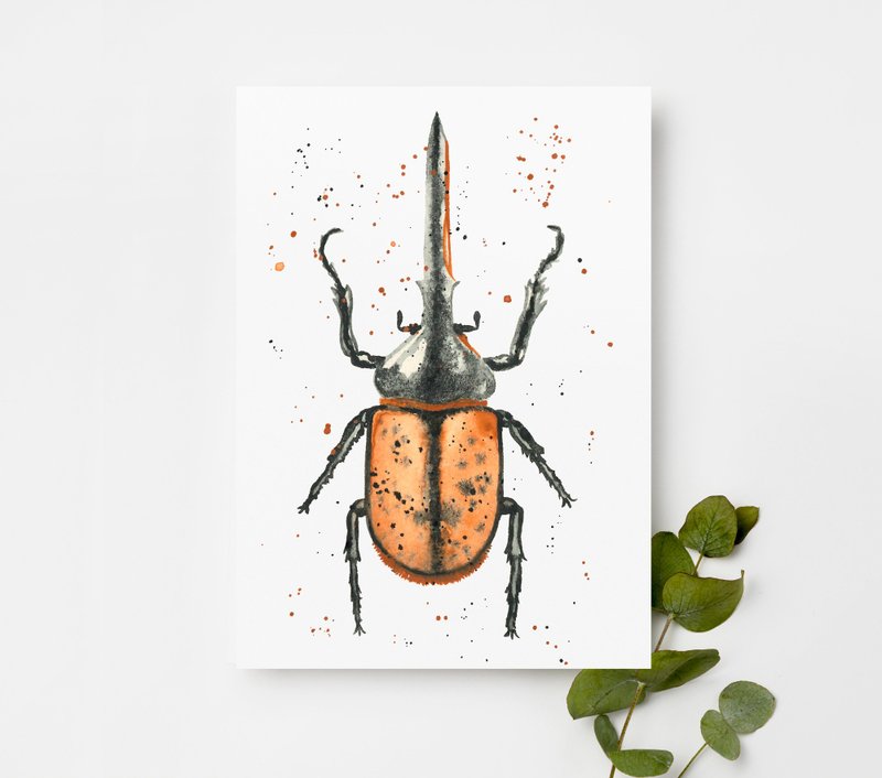 明信片-甲壳虫| 水彩卡片 手绘明信片 极简主义风格 - 卡片/明信片 - 纸 橘色