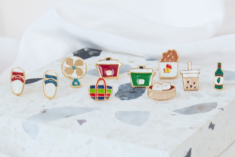 台湾系列 鸡排 小笼包 珍奶 茄芷袋 电锅 台啤 医疗钢针 耳夹 - 耳环/耳夹 - 铜/黄铜 多色