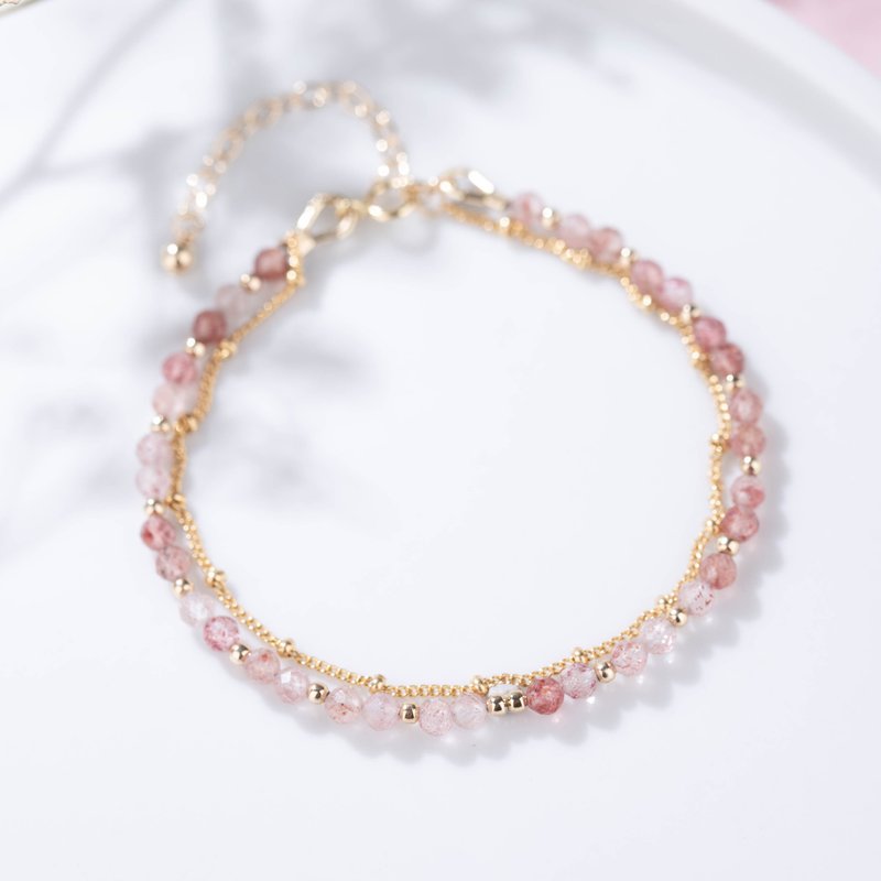 草莓晶14K包金手链 | 14KGF不褪色极细天然石水晶手链 | 定制礼物 - 手链/手环 - 水晶 红色