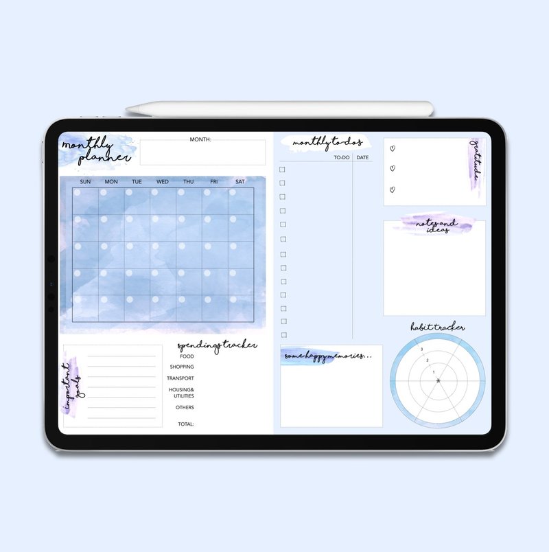 iPad 电子手帐 / e-Planner / 蓝色电子模板 / Goodnotes电子模板 - 电子手帐及素材 - 环保材料 蓝色