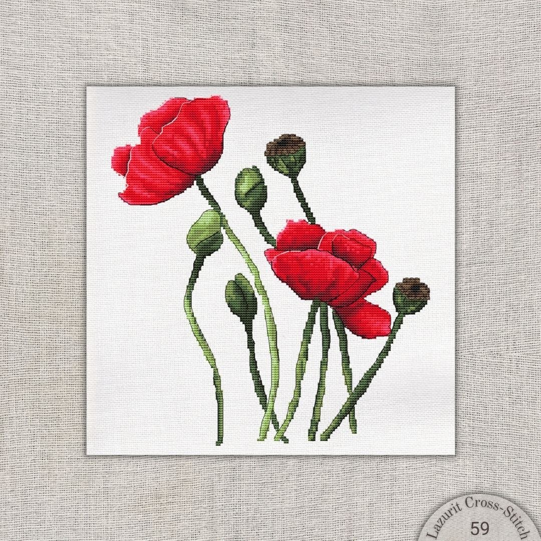 Poppies cross stitch pattern - 其他数码商品 - 其他材质 