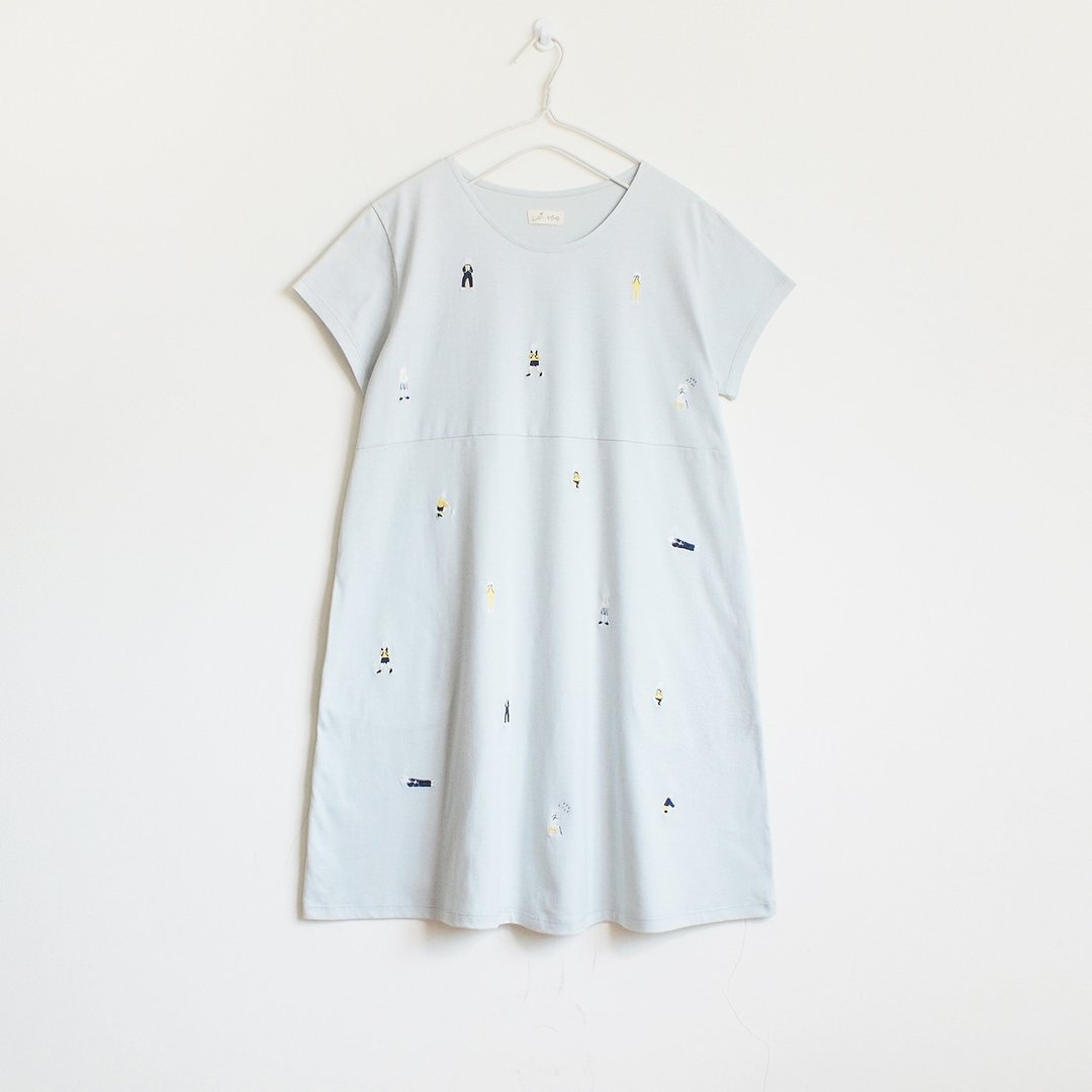cat boy dress : blue gray - 洋装/连衣裙 - 棉 灰色