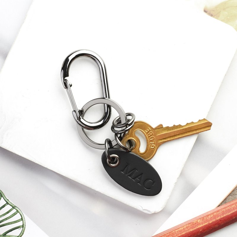 个性化皮革姓名牌简约登山扣钥匙扣 - 皮革钥匙扣礼品 - 吊饰 - 真皮 银色