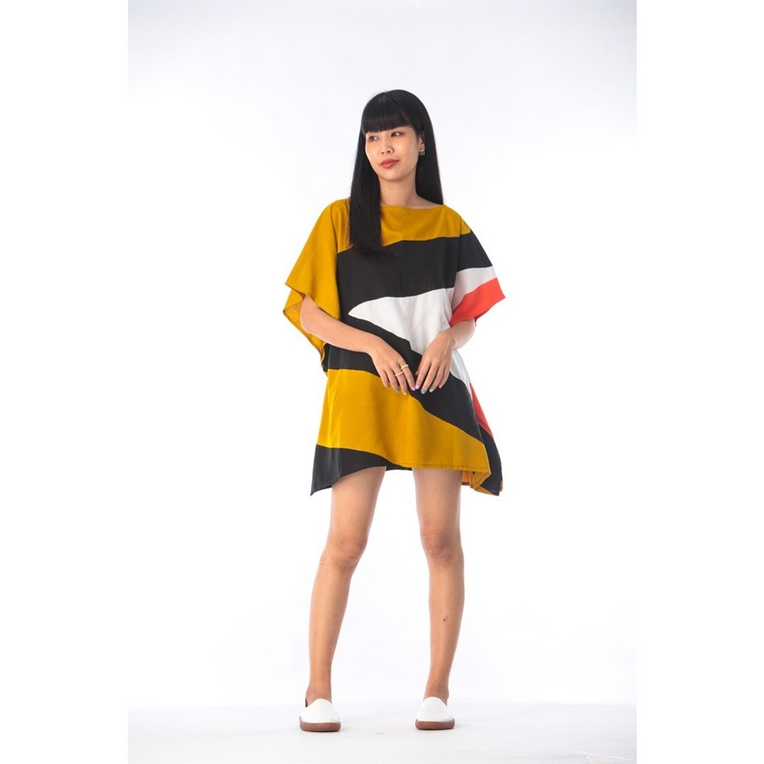 Poncho Blouse Cotton Rayon Hand Painted for Summer resort va - 女装上衣 - 棉 黄色