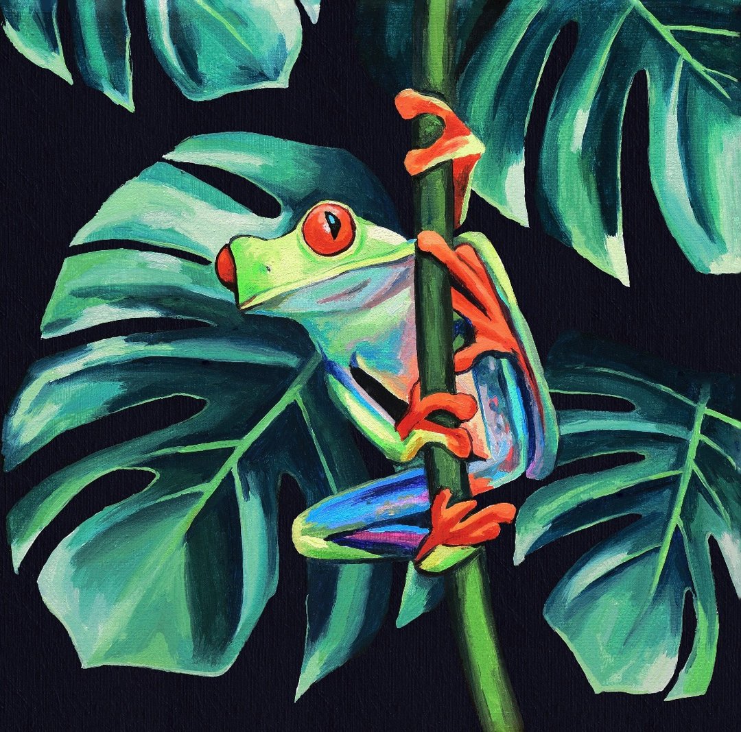 丙烯畫 室內畫 房間裝飾 家居擺設 百搭藝術 Frog Painting, Tropical Frog Painting - 海报/装饰画/版画 - 其他材质 多色