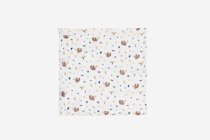 Organic B 有机比比 弥月礼婴儿有机棉纱方巾(两入)-松鼠觅果子 - 围嘴/口水巾 - 棉．麻 