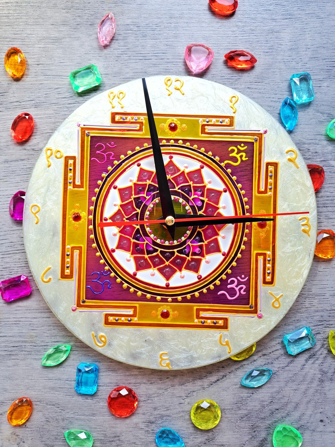 室利Yantra挂钟吠陀占星术冥想艺术骶骨几何Vastu23厘米 - 墙贴/壁贴 - 玻璃 粉红色