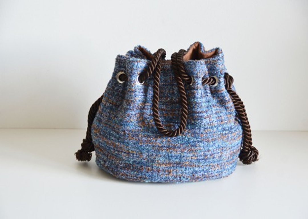 2way French Luxury Fancy Tweed Marine Bag Blue brown - 手提包/手提袋 - 棉 