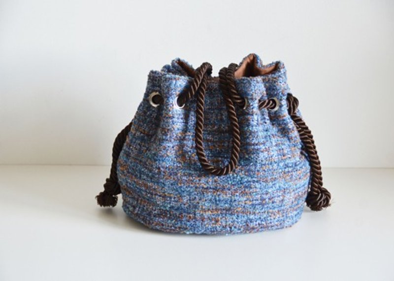 2way French Luxury Fancy Tweed Marine Bag Blue brown - 手提包/手提袋 - 棉．麻 