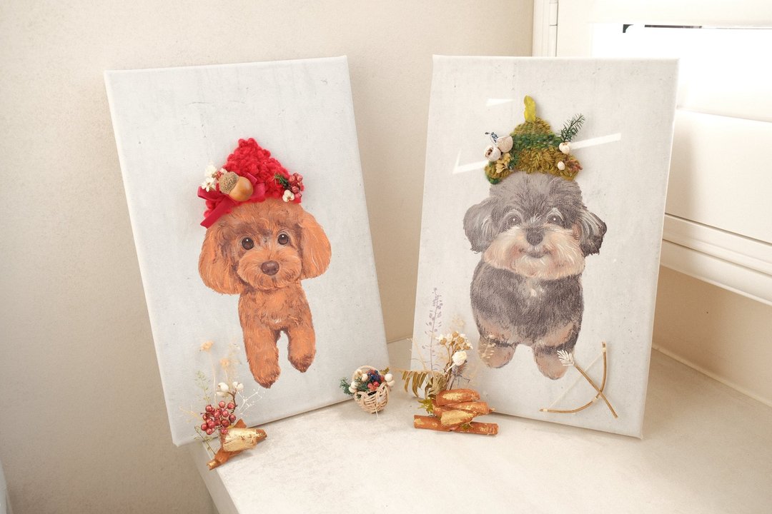 宠物编织画/小红帽贵宾犬/宠物似颜绘/宠物画/定制化礼物/居家布 - 摆饰 - 棉 