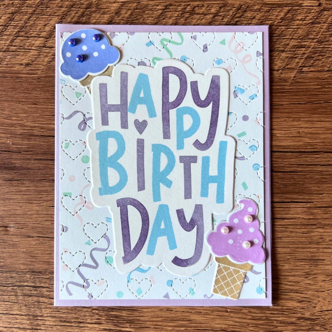 HAPPY BIRTHDAY 紫 爱心 雪糕 生日卡 - 卡片/明信片 - 纸 紫色