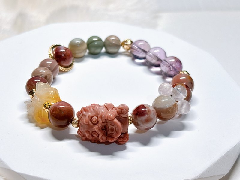奶雾小富贵 l 吞金兽。蝴蝶结。设计款手环 l 阿拉善玛瑙。紫晶 - 手链/手环 - 玉石 多色
