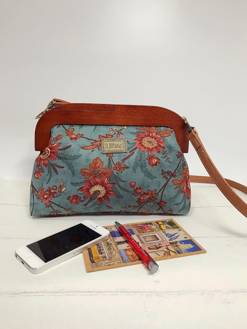 花木扶疏风复古25厘米木质磁铁式口金背包 - 侧背包/斜挎包 - 棉．麻 多色