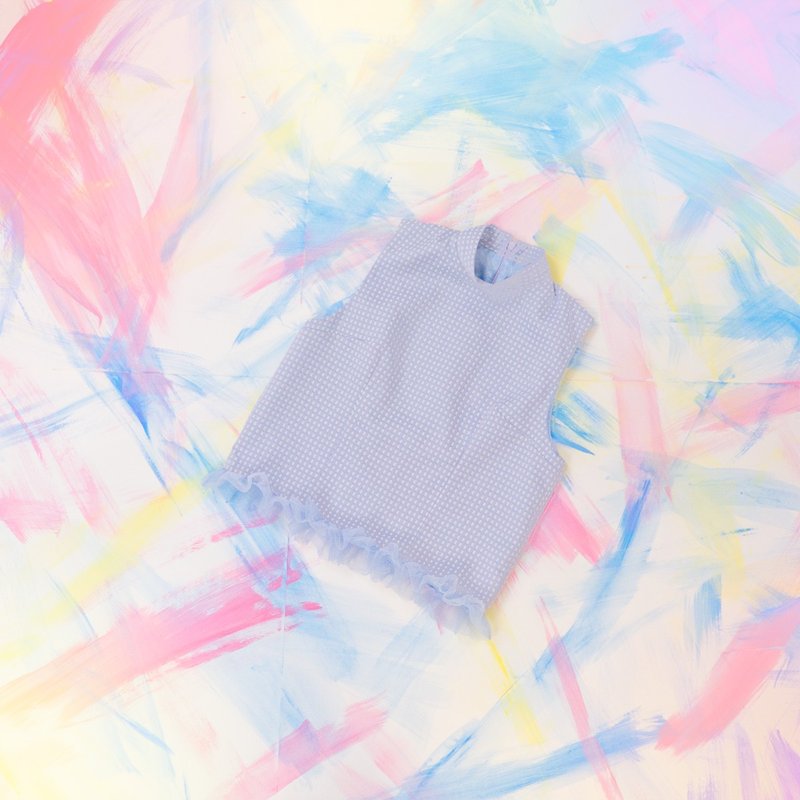 粉蓝色高领无袖上衣 - 女装背心 - 棉．麻 蓝色