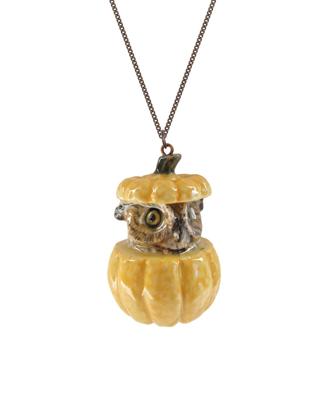 AndMary 手绘瓷项链-猫头鹰 礼盒装 Owl in Pumpkin Necklace - 项链 - 瓷 橘色