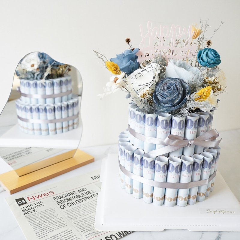 【竒花】经典双层有钱花蛋糕　永生不凋花干燥花　生日礼物 - 干燥花/捧花 - 植物．花 