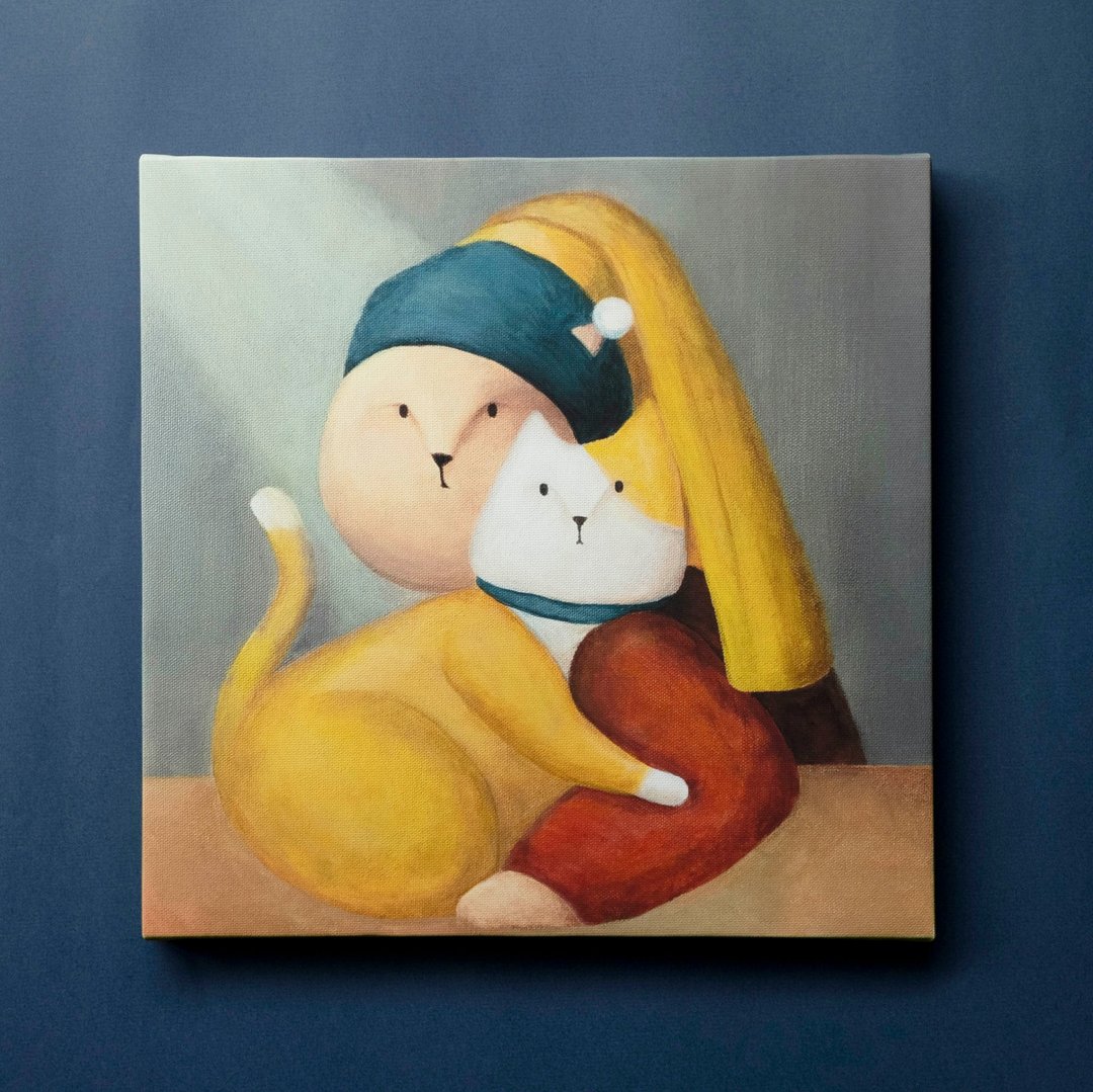 珍珠耳环的少女与他的猫艺术微喷挂画 - 海报/装饰画/版画 - 其他材质 多色
