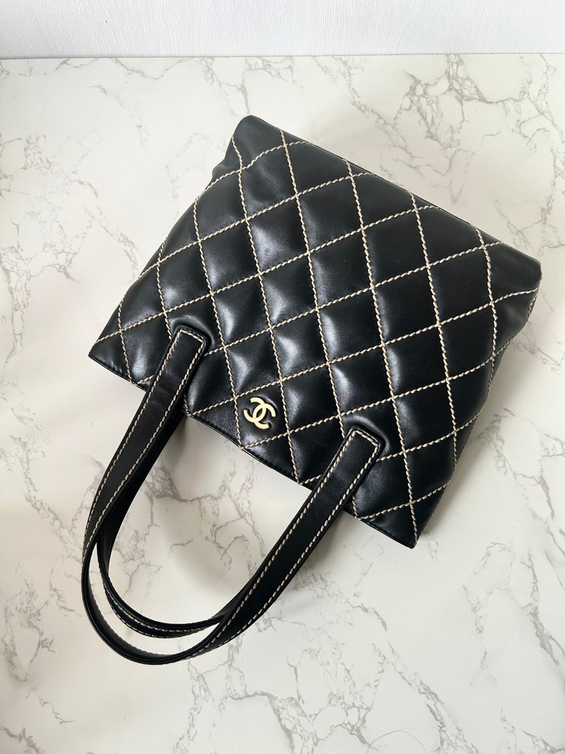 稀有中古包 Chanel Vivian黑色皮革托特包 单肩包 侧背包 古着包 - 侧背包/斜挎包 - 真皮 黑色