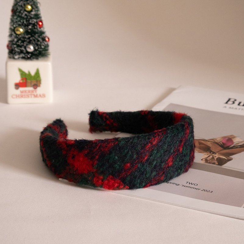 诺埃尔 (Noel) 格纹发带 手工发带 - 发带/发箍 - 棉．麻 黑色