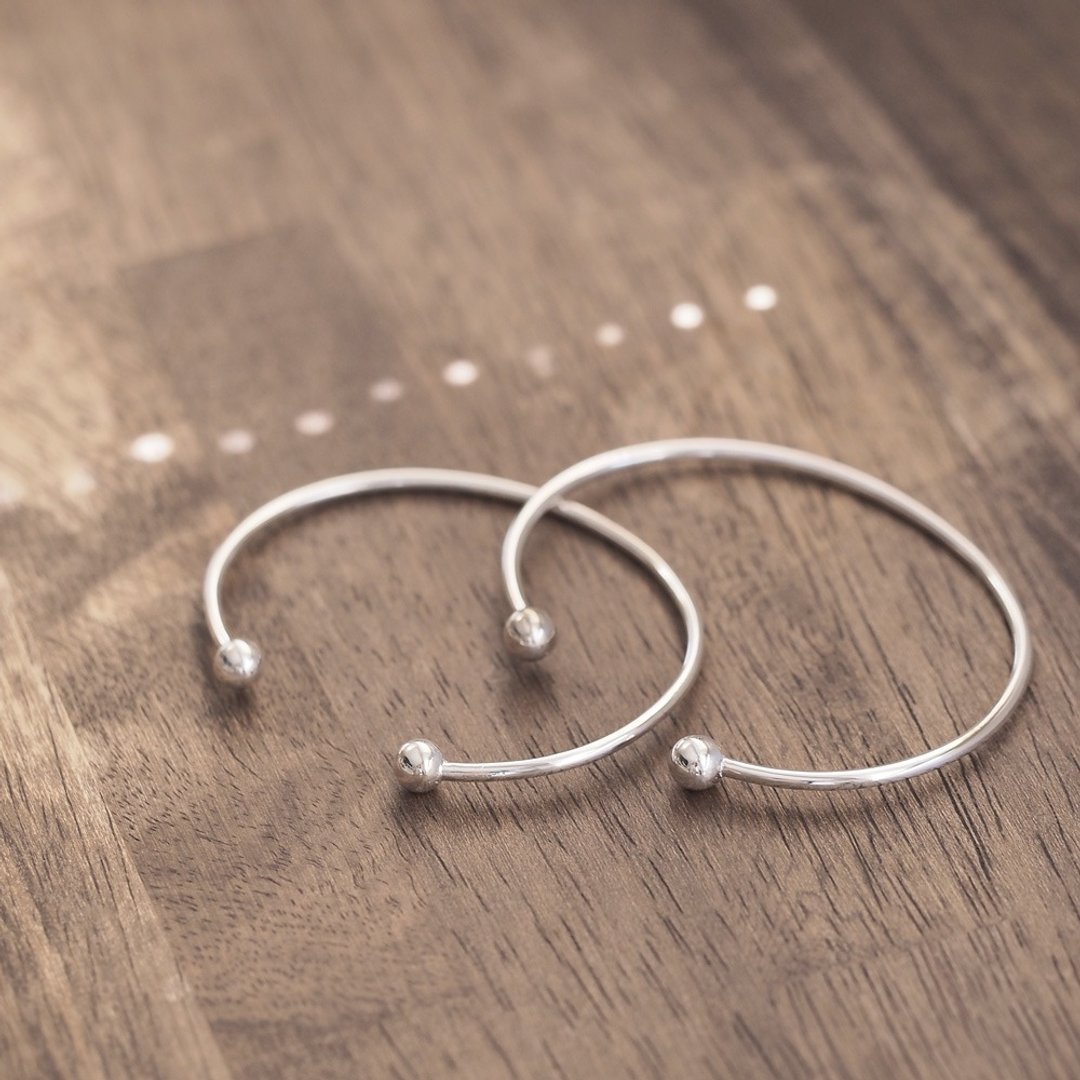 2 pieces set) Ball Bangle Pair Silver 925 - 手链/手环 - 其他金属 银色