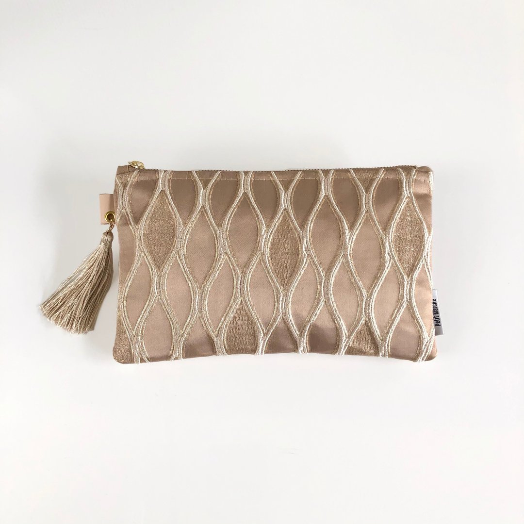 Geometric pouch made of Moroccan fabric Munhana - 化妆包/杂物包 - 棉 卡其色