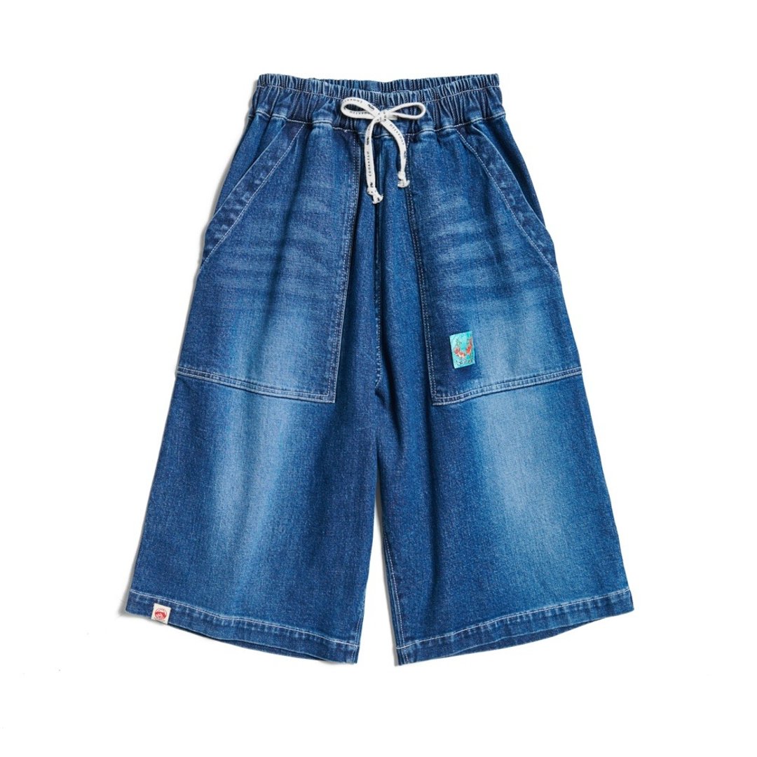 江户胜 日系 男装 口袋海浪丹宁五分裤(中古蓝) #裤子#牛仔裤 - 男士短裤 - 棉 蓝色
