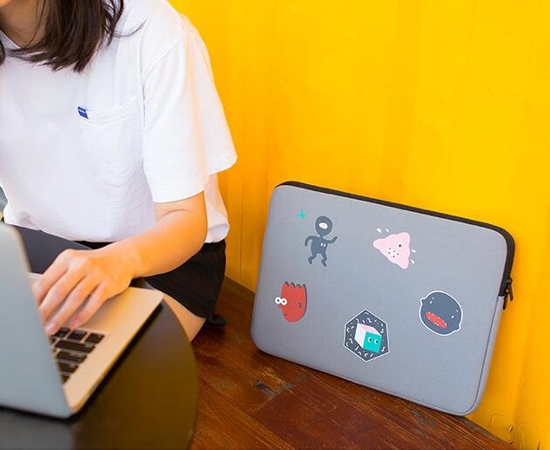 YIZISTORE潜水料印花笔记本电脑包13/14/15寸加厚防震内胆包-灰色 - 电脑包 - 其他材质 灰色