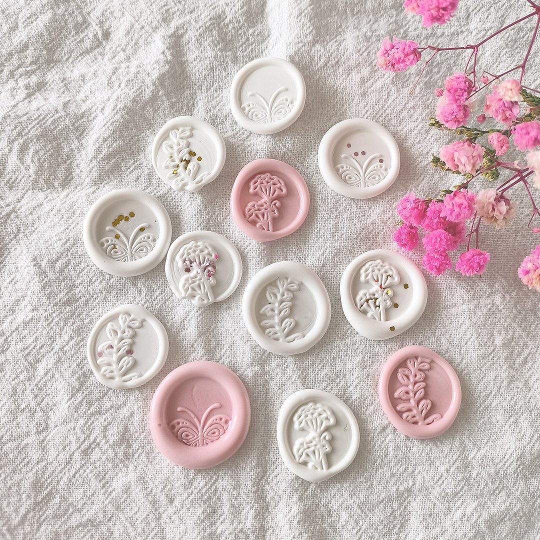手工火漆封蜡贴纸 蝴蝶花园主题封蜡 Sealing Wax Coin Sticker - 贴纸 - 蜡 