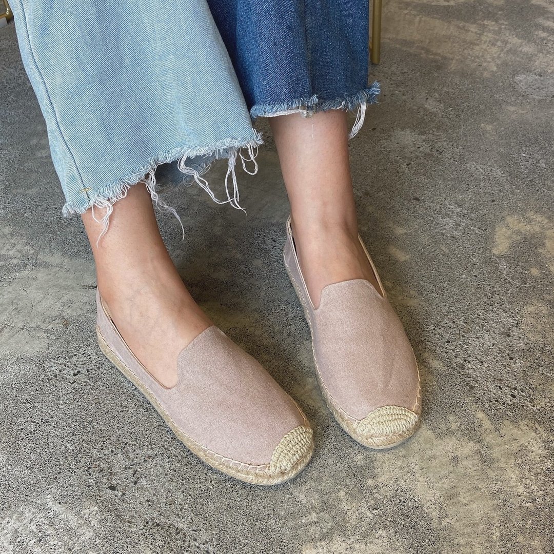 手作草编鞋-素面款 胭脂粉 Espadrilles - 女款休闲鞋 - 棉．麻 白色
