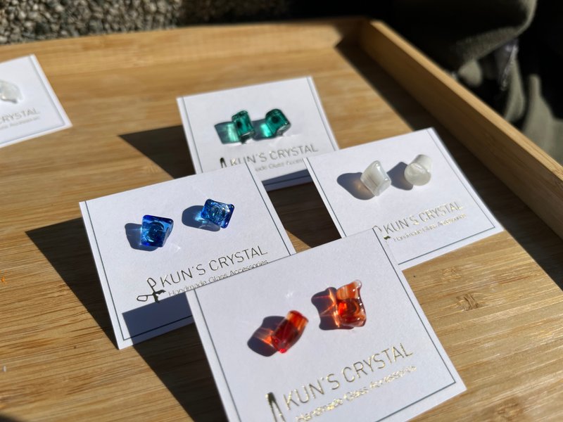 玻璃块耳环(耳针、耳夹) | 玻璃炽造 工坊手作 - 耳环/耳夹 - 玻璃 多色