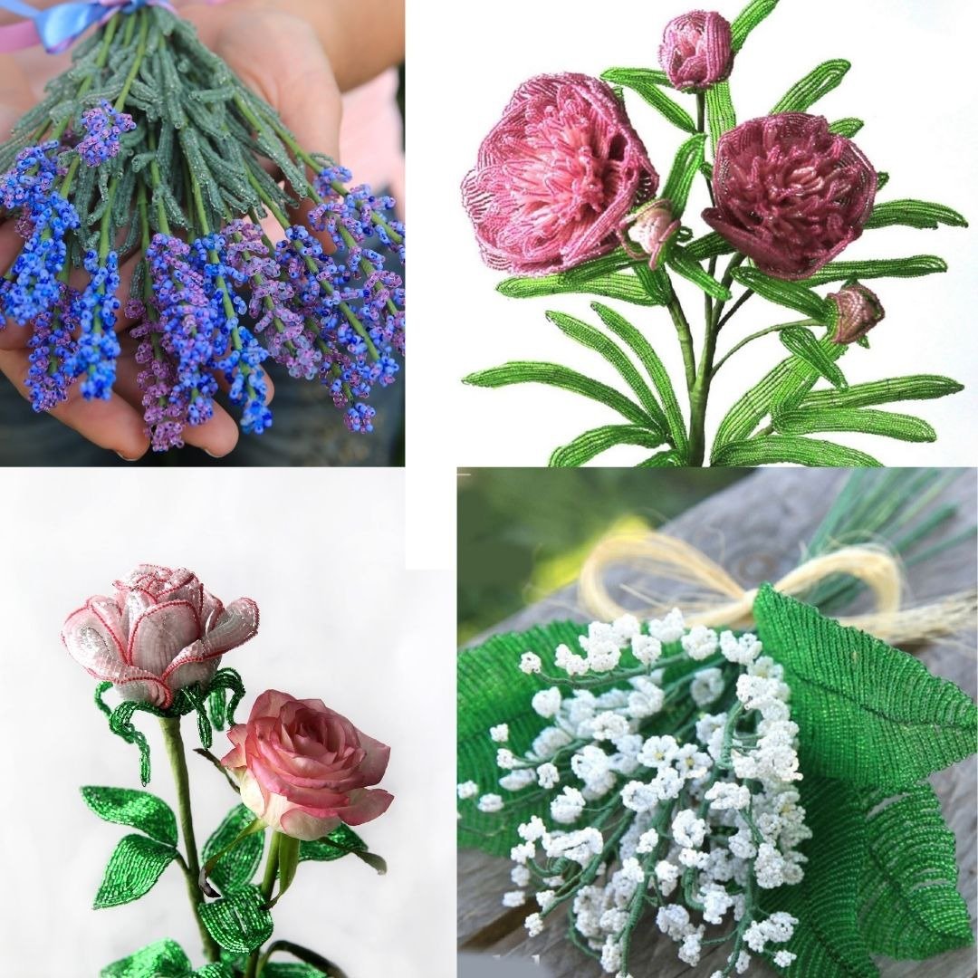 Digital Download - PDF | Beaded Flowers pattern | lavender, peony, rose, lilies - 手工艺教程/工具书 - 其他材质 