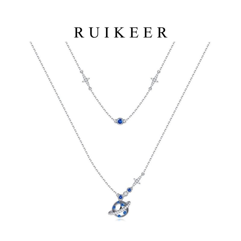 【原创设计】925纯银蓝晶行星双层项链 - 项链 - 纯银 蓝色