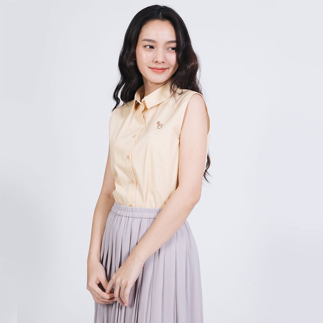 REINDEER // yellow check // women sleeveless - 女装背心 - 棉 黄色