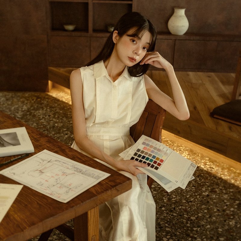 【经典原创】Retro_青丘复古棉麻洋装_CLD021_米白 - 洋装/连衣裙 - 棉．麻 白色