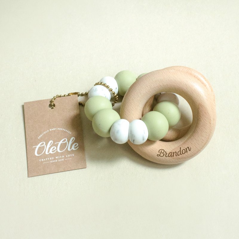 定制化刻名宝宝手摇铃 固齿器 天然榉木 牙胶 婴儿玩具 弥月礼盒 - 玩具/玩偶 - 木头 多色