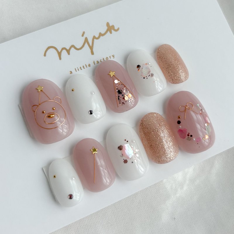 圣诞节/熊熊/圣诞花圈 - 指甲油/指甲贴 - 其他材质 粉红色