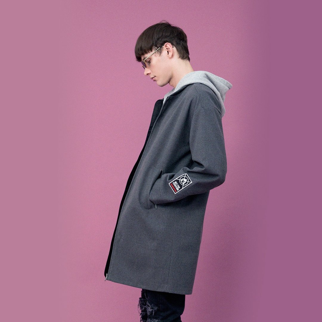 【Off-season sale】中性款 防拨水 双面穿长版风衣外套 / 深麻灰 - 女装西装外套/风衣 - 聚酯纤维 灰色