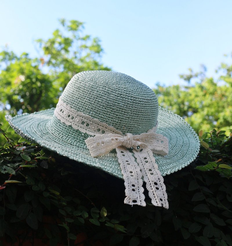 手作-轻羽毛系列-春天/夏天编织帽-手工编织-出游/轻旅行/生日礼物/闰密 - 帽子 - 纸 绿色