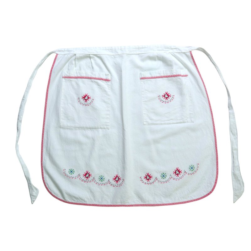 Handmade cooks Apron 纯白色手工刺绣半围裙 - 围裙 - 其他材质 白色