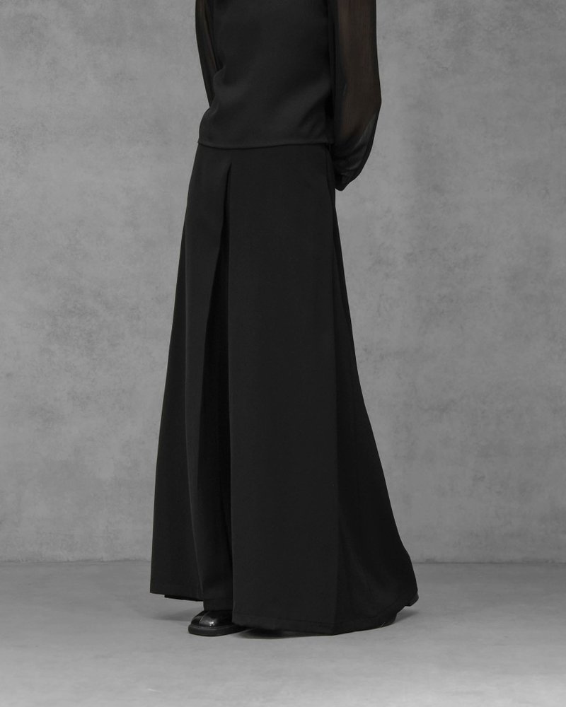MUKK DESIGN 箱褶落地西装裤 - 女装长裤 - 聚酯纤维 黑色