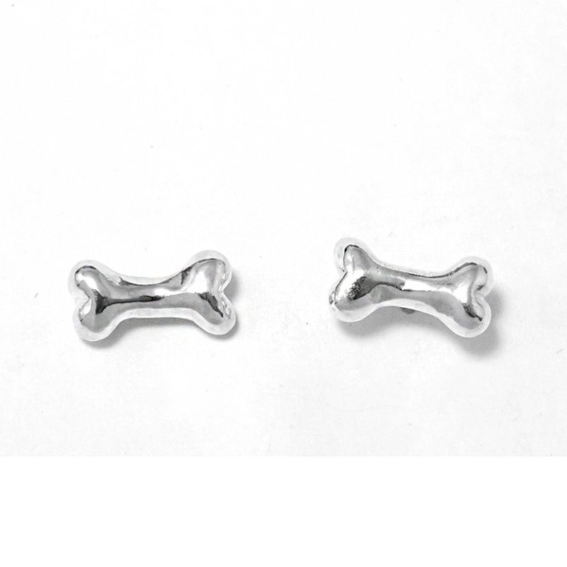 迷你狗骨头造型纯银耳环推荐|925银饰(一对) - 耳环/耳夹 - 纯银 银色