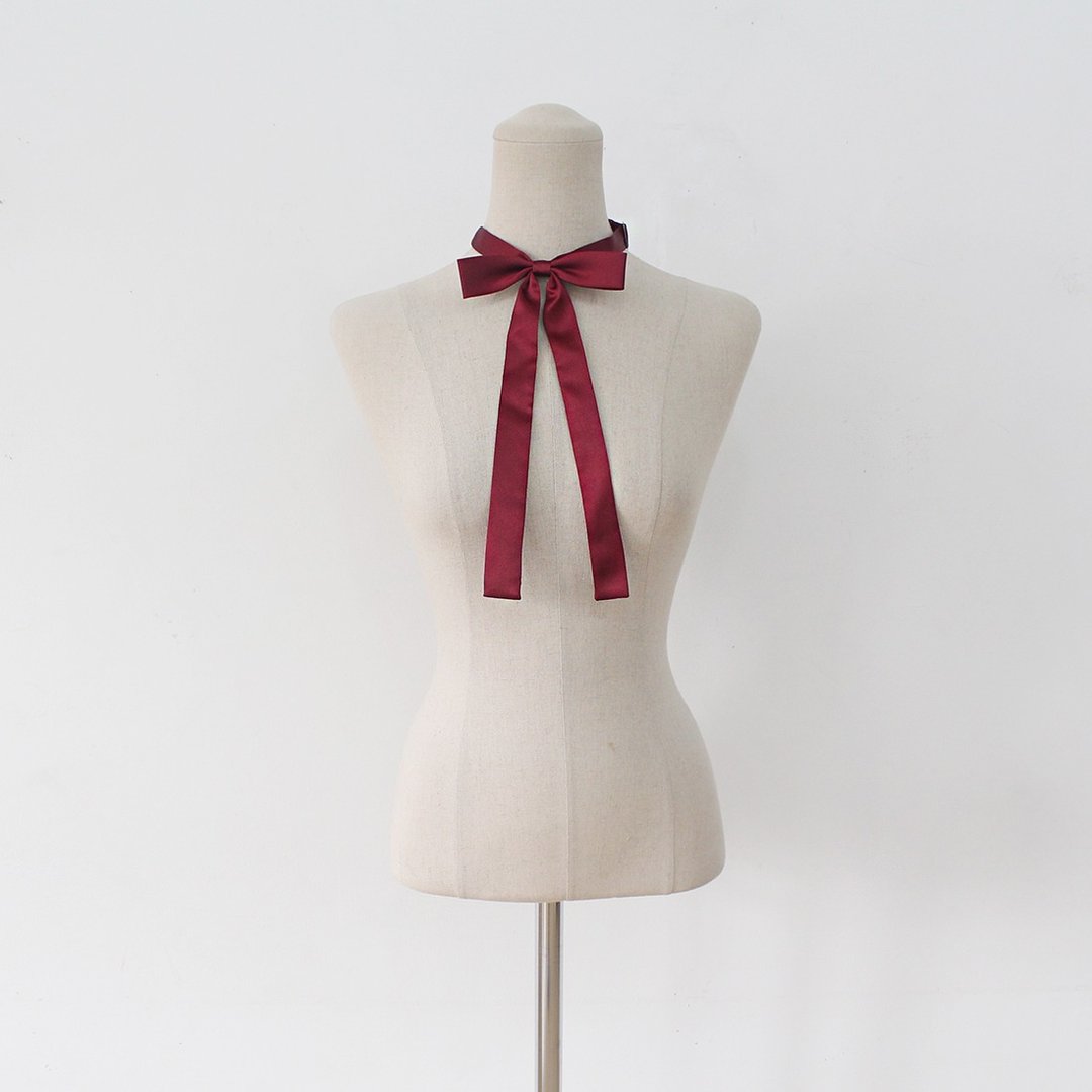 Wine ribbon tie,Wine neck tie for woman,wedding,Ribbon necktie,Skiny - 领结/领巾 - 其他材质 红色