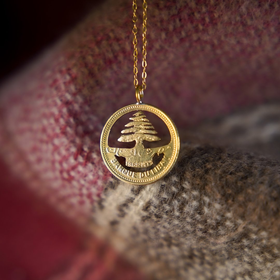 黎巴嫩5皮亚斯特硬币 圣诞树雪松剪影颈链 - 项链 - 铜/黄铜 金色